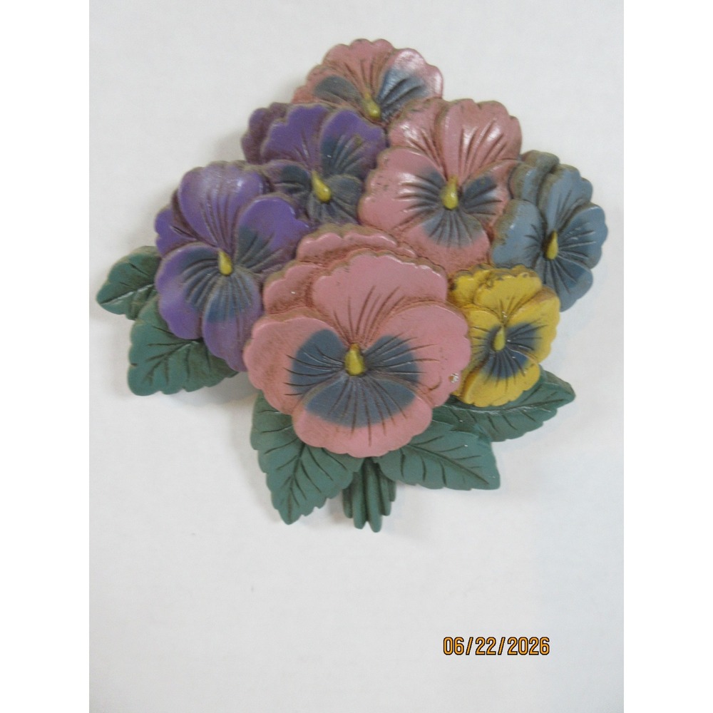 Vintage Burwood Products Pansy Flower Wall Plaque 3320-2 Pink Purple Yellow 1995